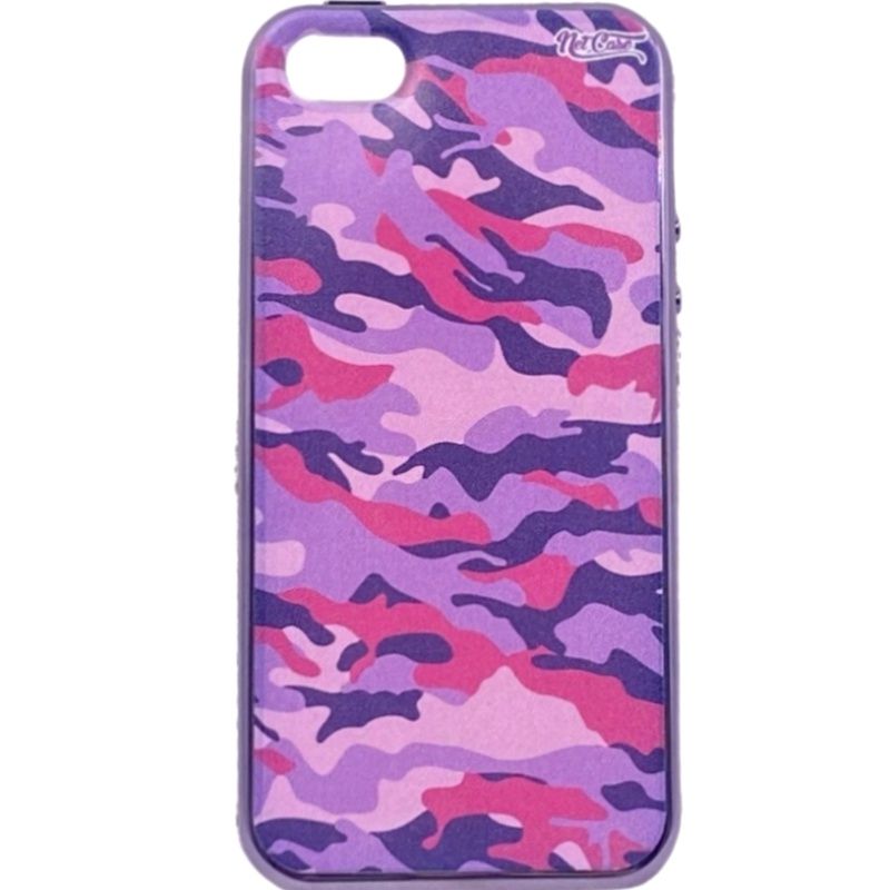 Capa Netcase Metálica com Strass Flexível Preto - Camuflada Violeta e Pink p/ IPhone 5/5s/SE