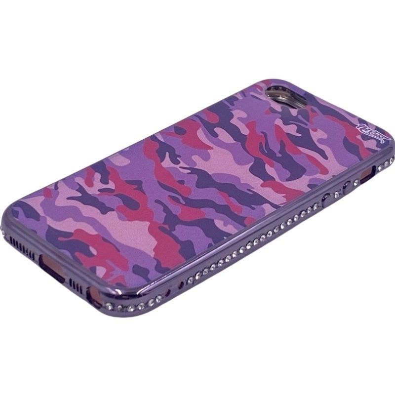 Capa Netcase Metálica com Strass Flexível Preto - Camuflada Violeta e Pink p/ IPhone 5/5s/SE