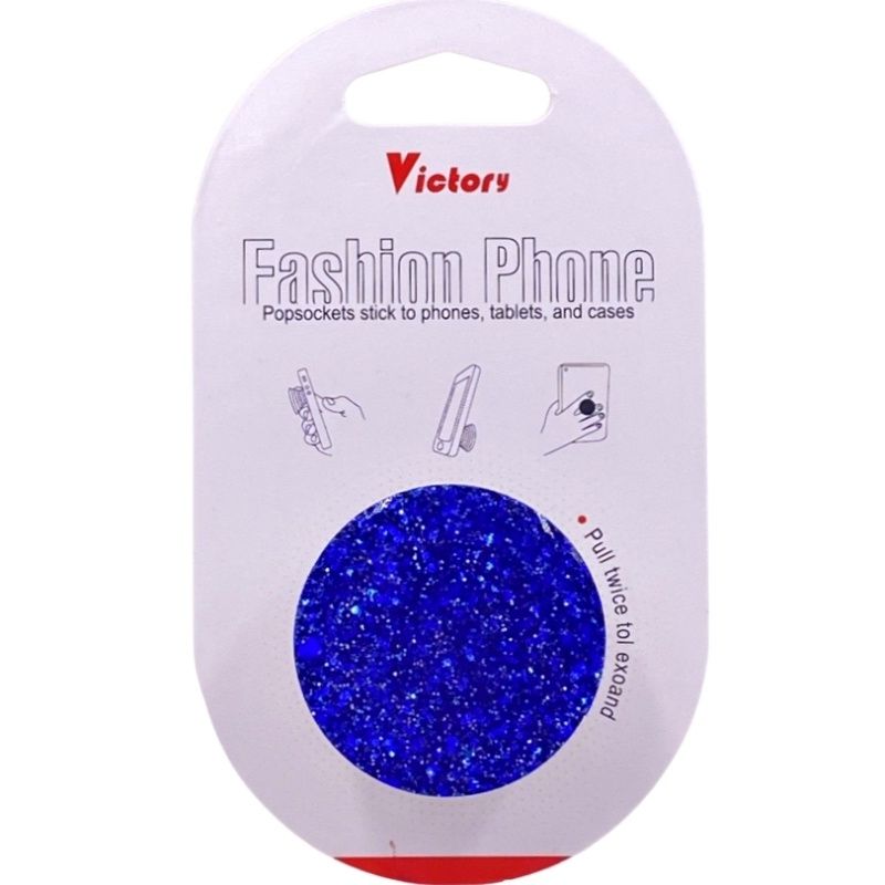 Suporte Pop Socket Brilho - Efeito Confete Azul / Prata