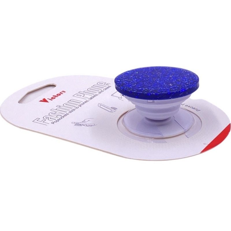 Suporte Pop Socket Brilho - Efeito Confete Azul / Prata