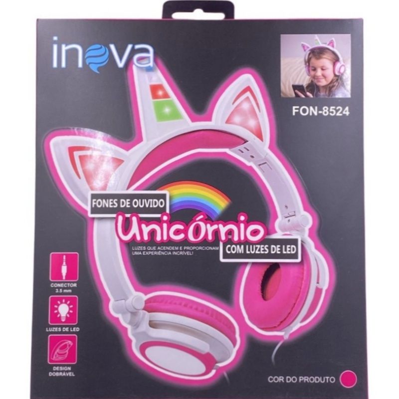 Fone de Ouvido Unicórnio Inova FON-8524 - Pink