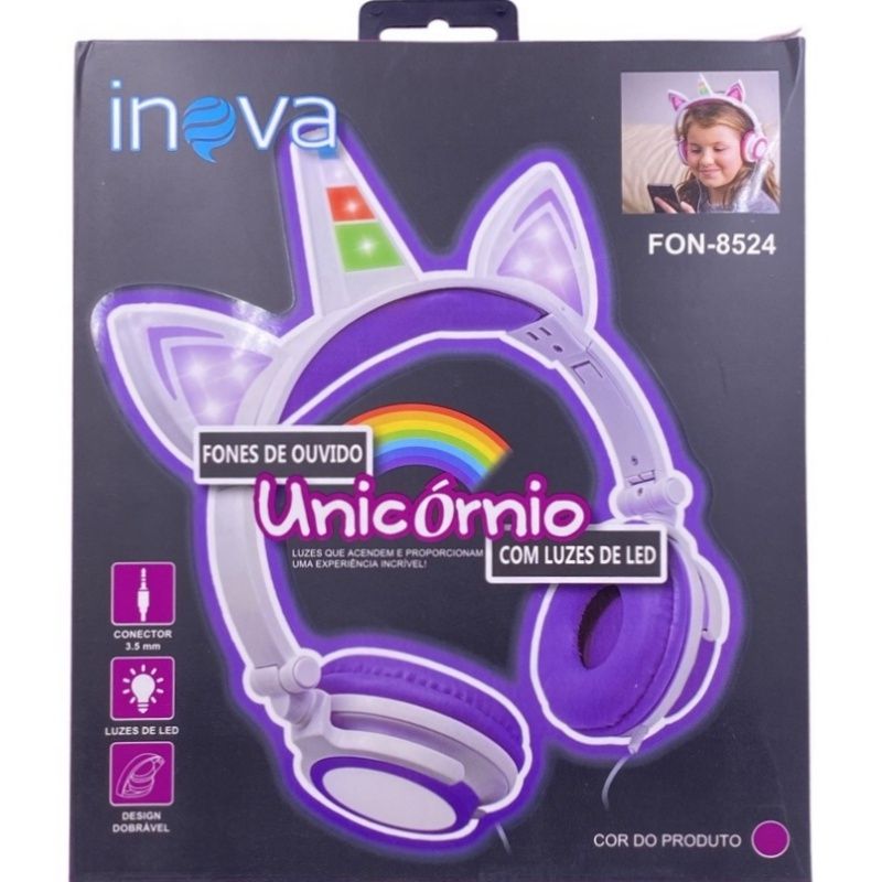 Fone de Ouvido Unicórnio Inova FON-8524 - Roxo