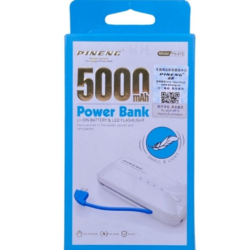 Bateria Extra Portátil Universal Power Bank Pineng Usb - PN-915 - 5000mAh - Branco