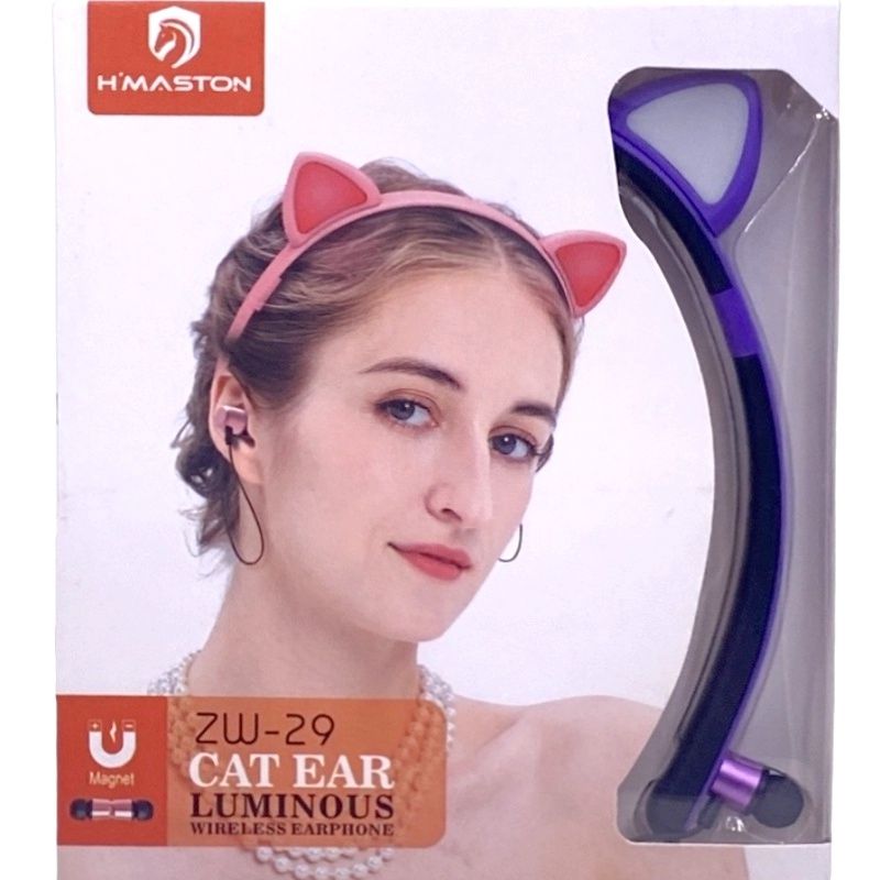 Fone de Ouvido Wireless Earphone H'Maston Cat Ear ZW-29 - Roxo
