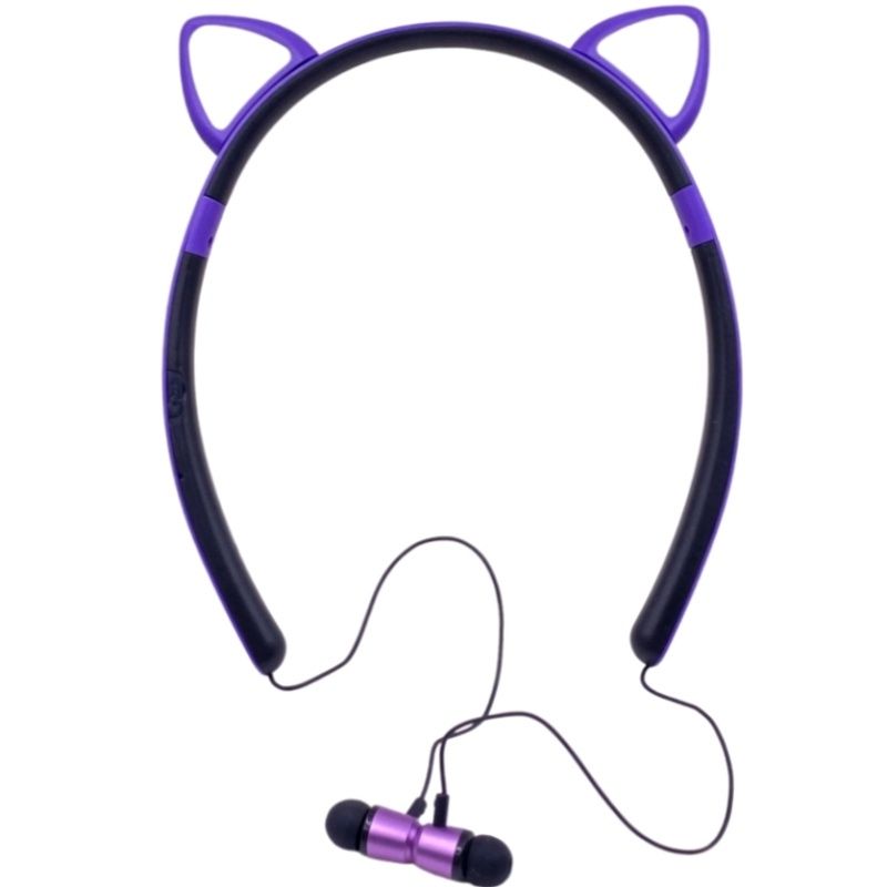 Fone de Ouvido Wireless Earphone H'Maston Cat Ear ZW-29 - Roxo