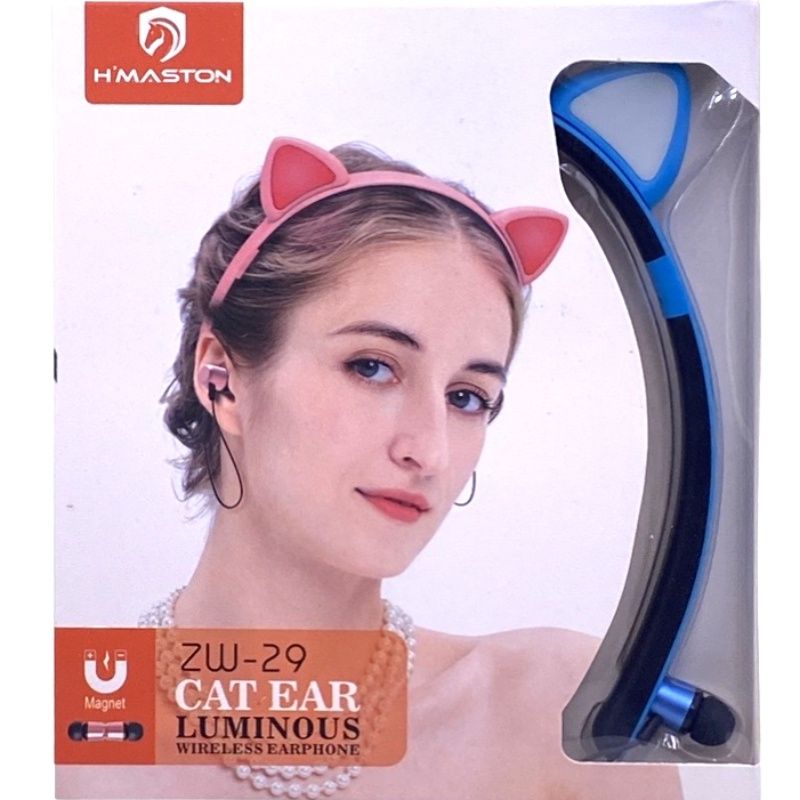 Fone de Ouvido Wireless Earphone H'Maston Cat Ear ZW-29 - Azul