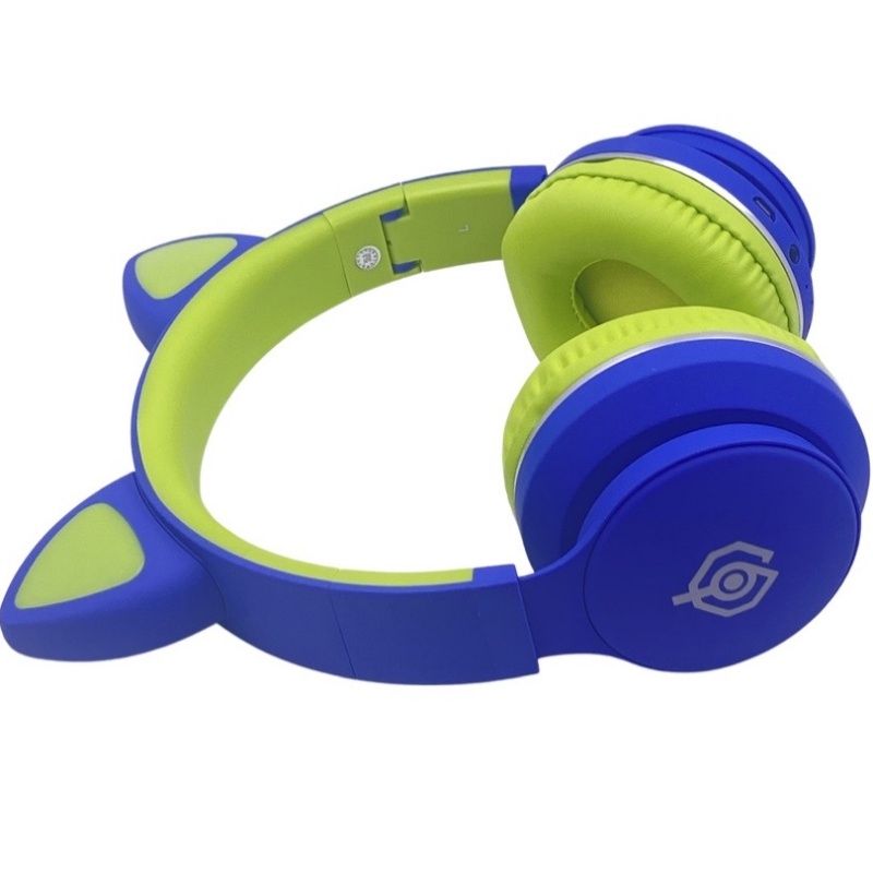 Fone de Ouvido Infantil Bluetooth Cat LED031 - Azul Royal c/ Verde Neon