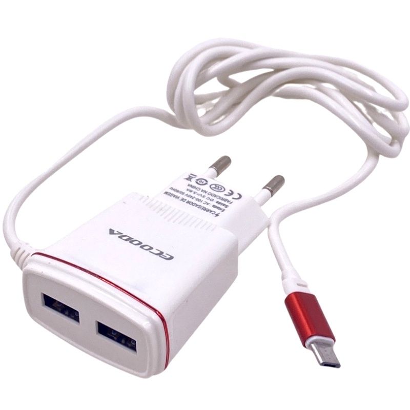 Carregador de Parede Usb Dual Ecooda EC11082 - Micro Usb/V8 - Vermelho