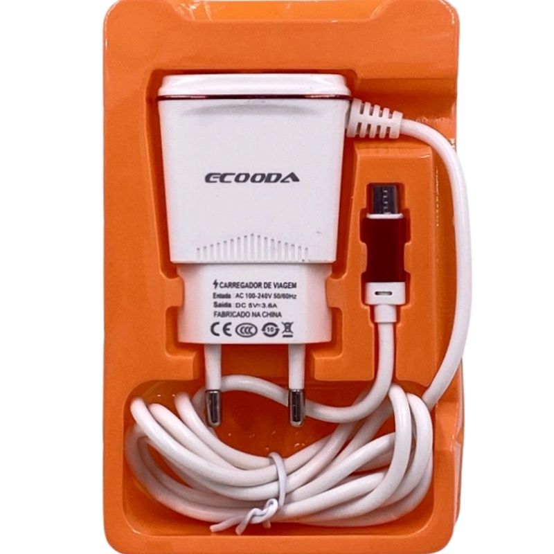 Carregador de Parede Usb Dual Ecooda EC11082 - Micro Usb/V8 - Vermelho