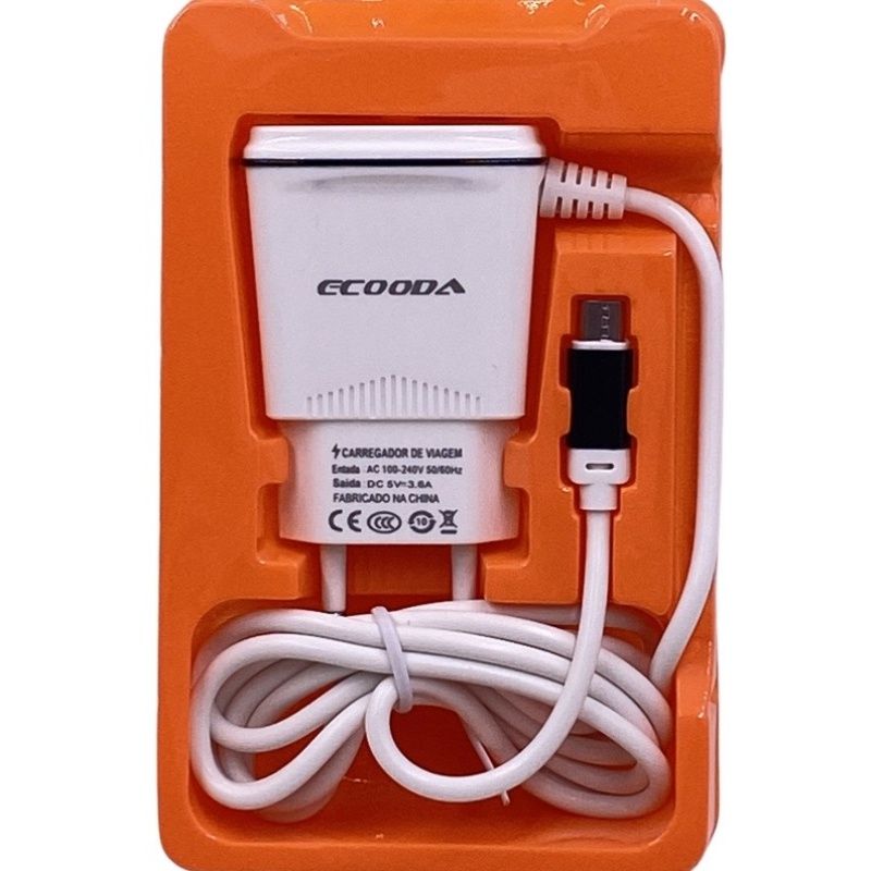Carregador de Parede Usb Dual Ecooda EC11082 - Micro Usb/V8 - Preto