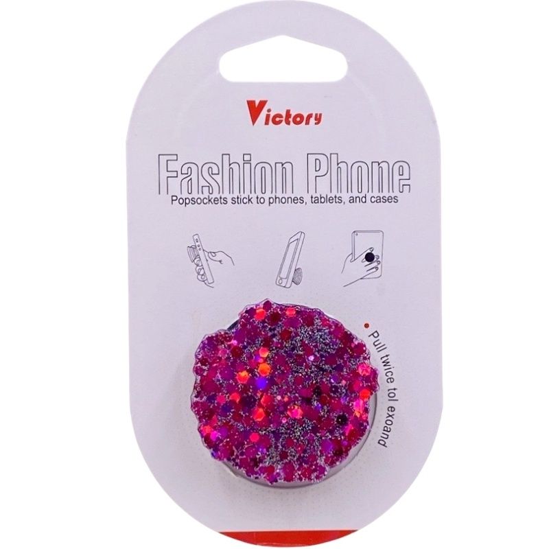 Suporte Pop Socket Brilho - Glitter Craquelado Pink e Grafite