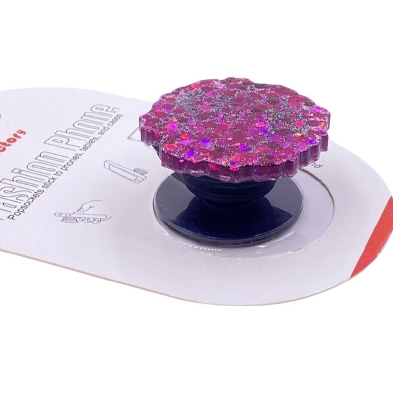 Suporte Pop Socket Brilho - Glitter Craquelado Pink e Grafite