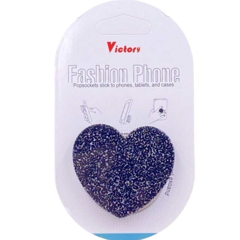 Suporte Pop Socket Brilho - Glitter Coração Preto