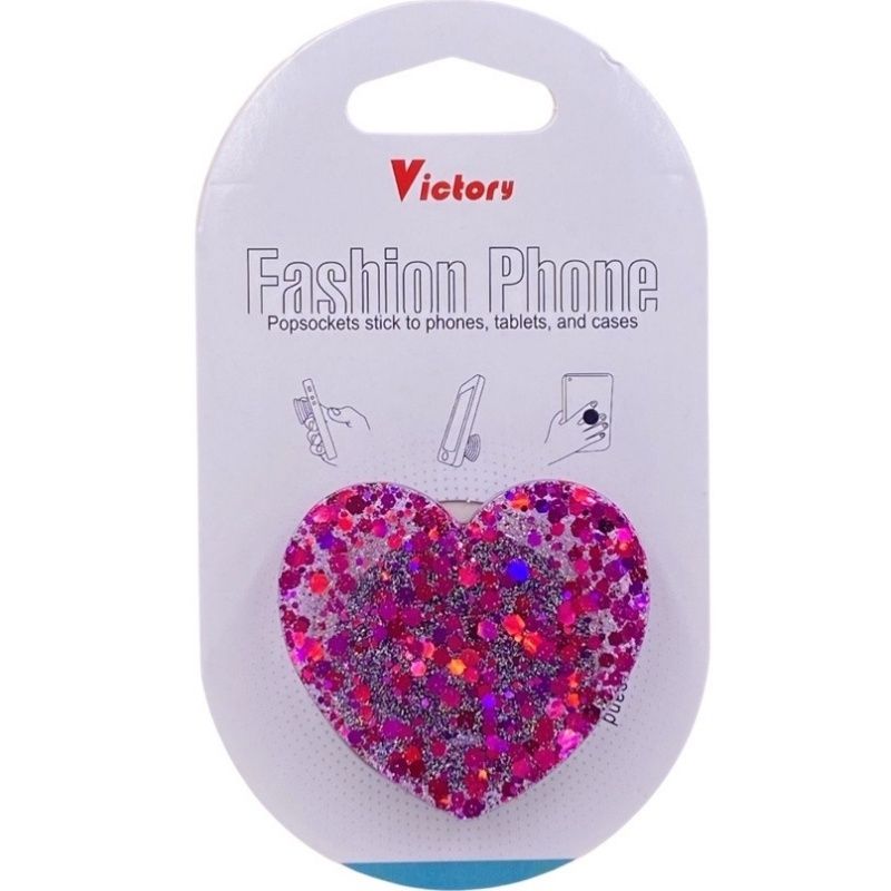 Suporte Pop Socket Brilho - Glitter Coração Pink e Grafite