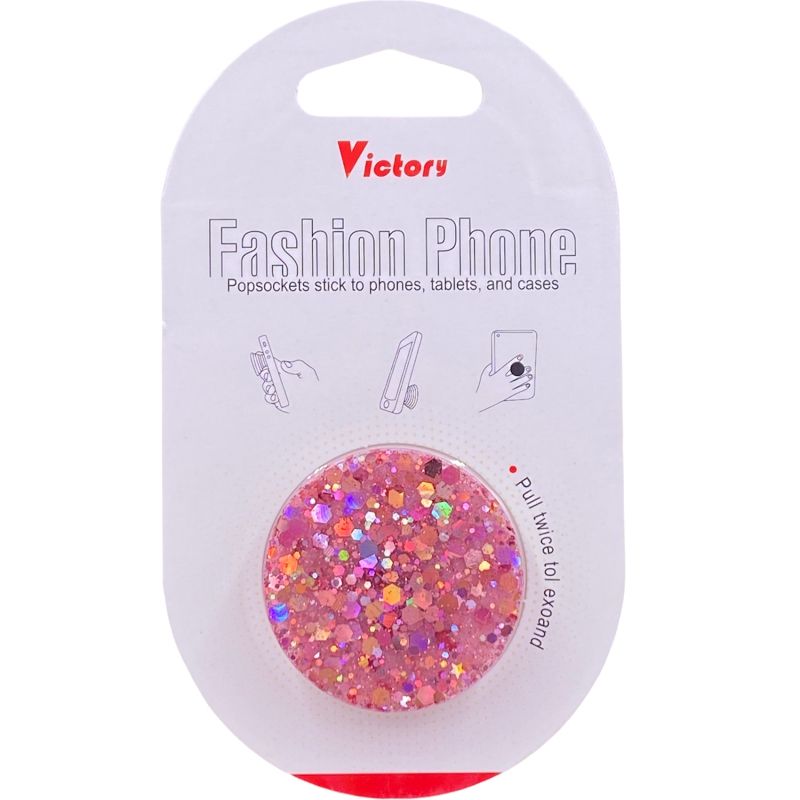 Suporte Pop Socket Brilho - Efeito Confete Rosa