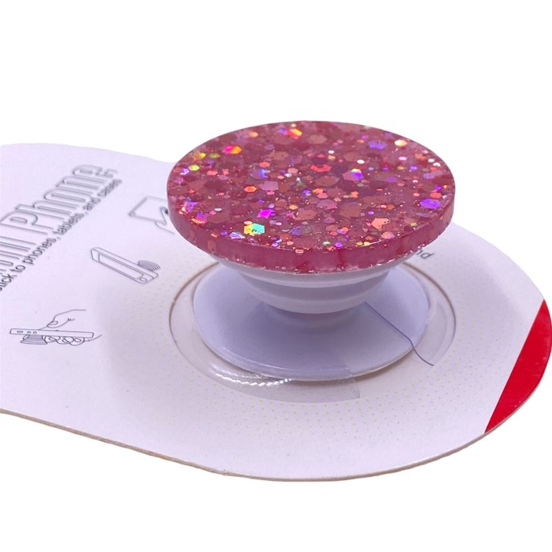 Suporte Pop Socket Brilho - Efeito Confete Rosa