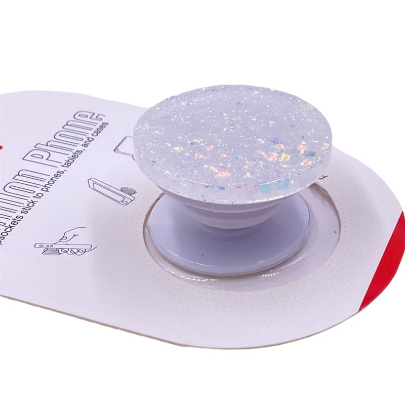 Suporte Pop Socket Brilho - Glitter Branco