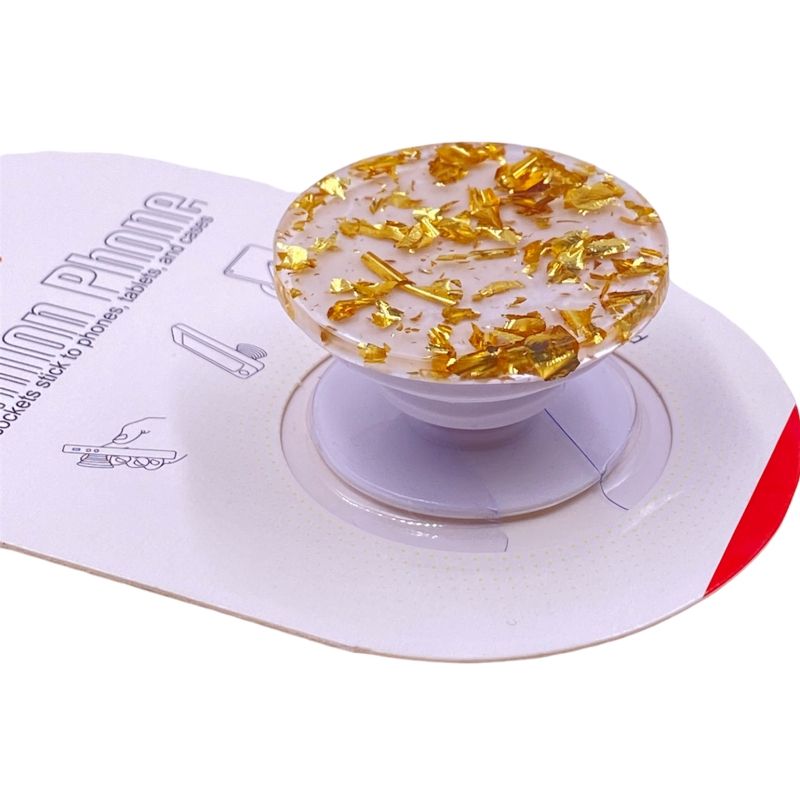 Suporte Pop Socket Brilho - Transparente c/ Confetes Dourado