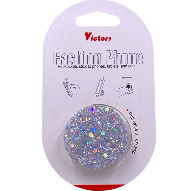 Suporte Pop Socket Brilho - Efeito Confete Prata
