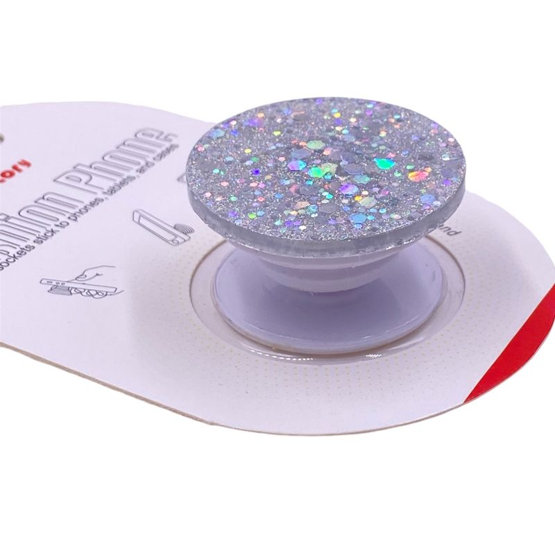 Suporte Pop Socket Brilho - Efeito Confete Prata