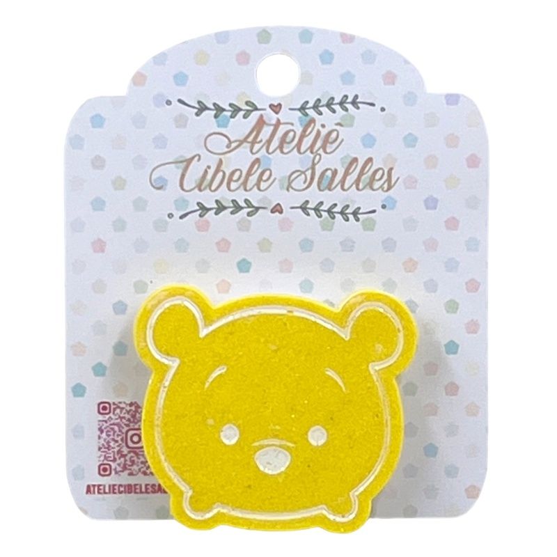 Suporte Pop Socket Brilho - Ursinho Pooh Glitter Amarelo