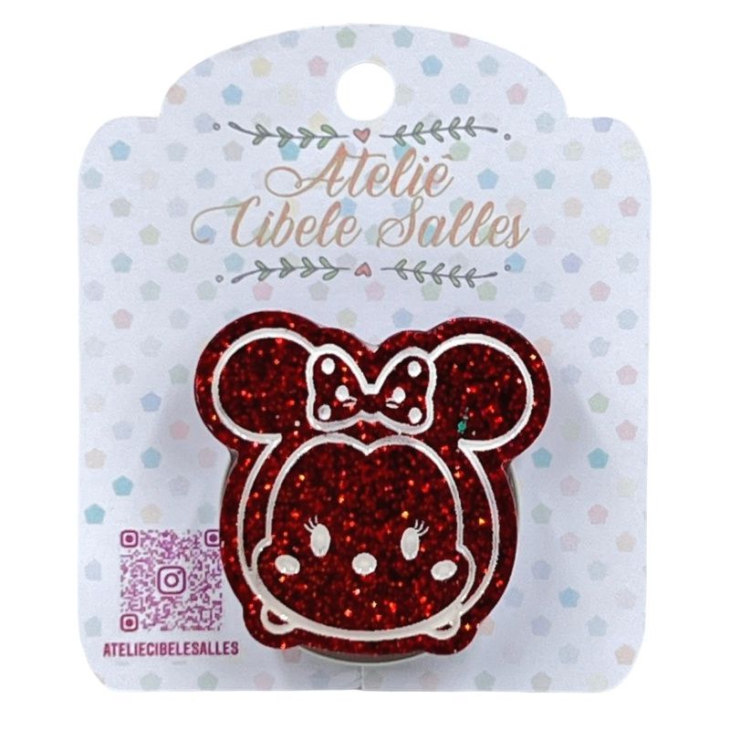 Suporte Pop Socket Brilho - Minnie Glitter Confetes Vermelho