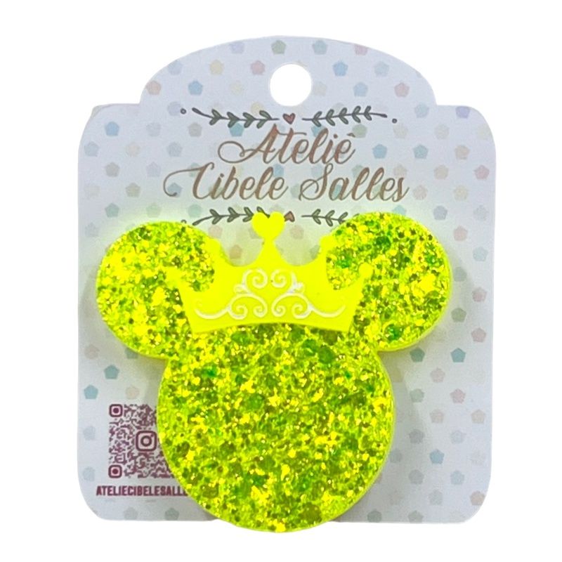 Suporte Pop Socket Brilho - Minnie Coroa Confete Amarelo