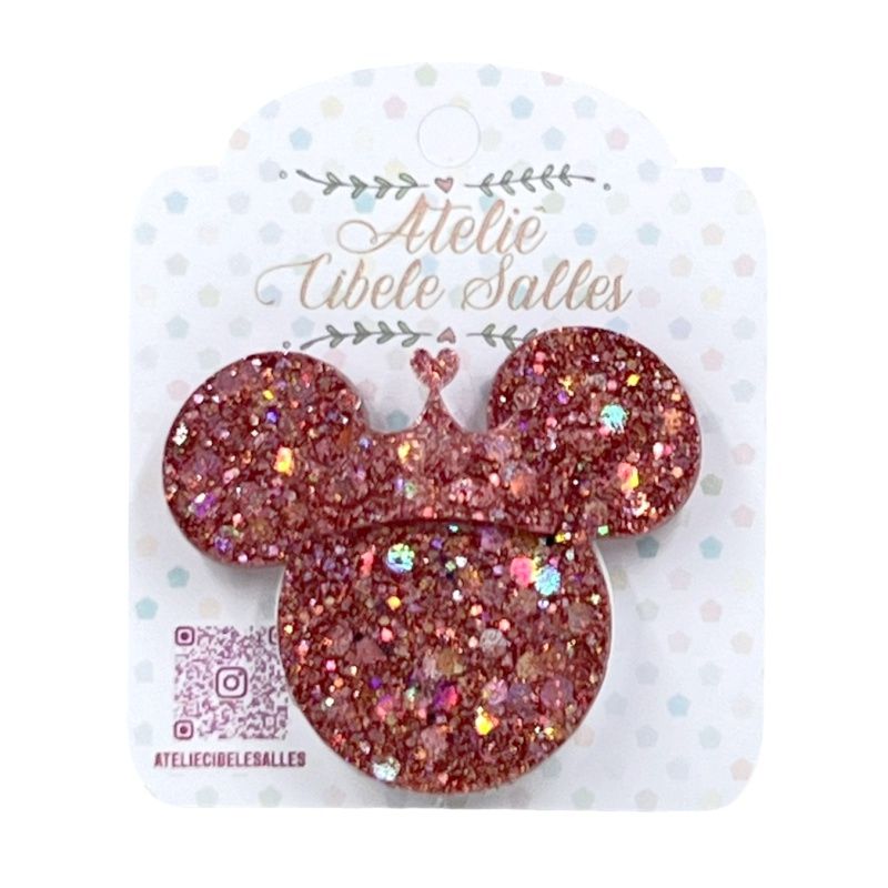 Suporte Pop Socket Brilho - Minnie Confete Coroa Ouro Rosê