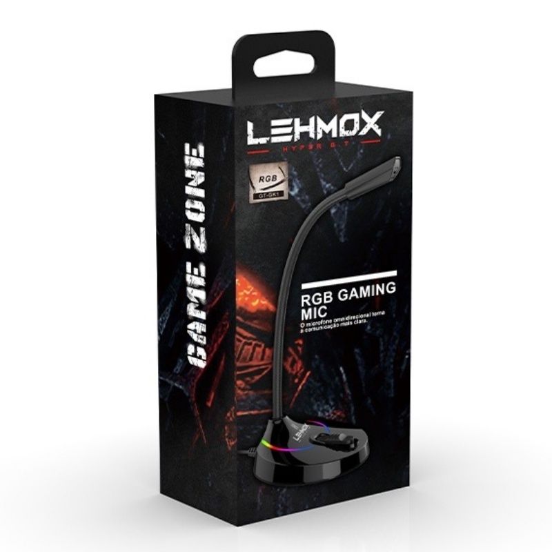 Microfone Gaming RGB Lehmox GT-GK1 Omnidirecional - Preto