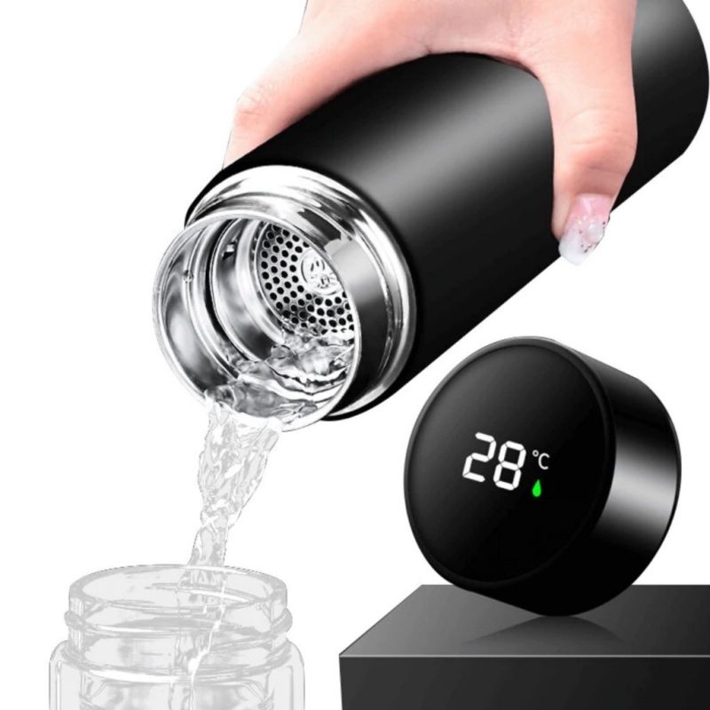 Garrafa Térmica 500ml T&Z c/ Sensor De Temperatura Em Led Touch - Azul c/ Rosa