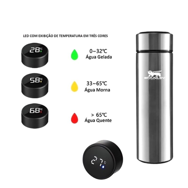 GARRAFA TÉRMICA STANLEY 500ML COM MEDIDOR DE TEMPERATURA