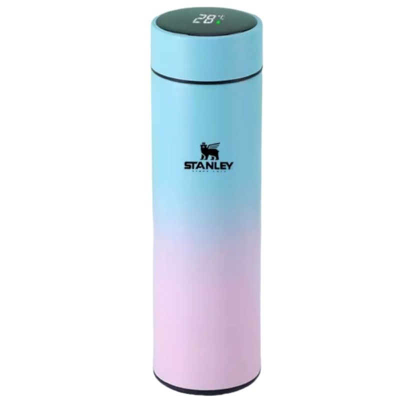 Garrafa Térmica 500ml T&Z c/ Sensor De Temperatura Em Led Touch - Azul c/ Rosa