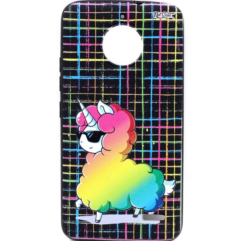 Capa Netcase Borracha pata Motorola Moto E4 - Ovelhacornio Arco Íris Preto