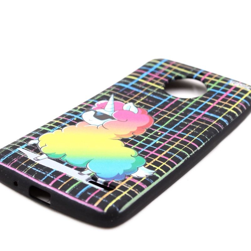 Capa Netcase Borracha pata Motorola Moto E4 - Ovelhacornio Arco Íris Preto