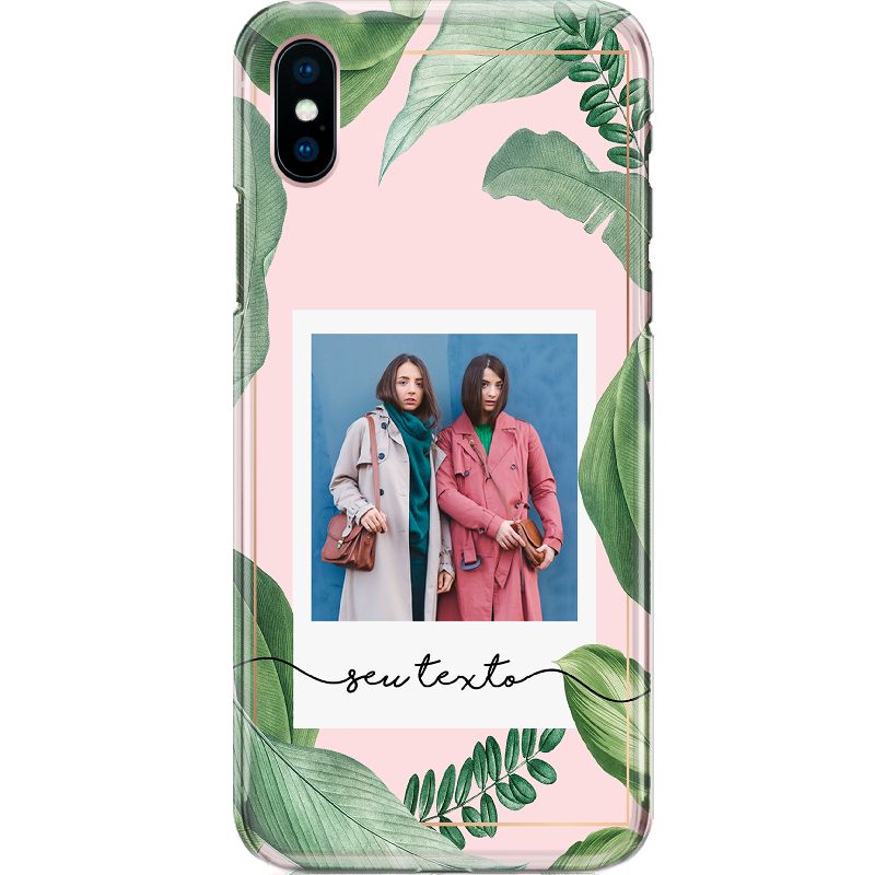 Capa Silicone NetCase Transparente Nome Cursivo Polaroid c/ Folhas - Personalize Com Sua Foto