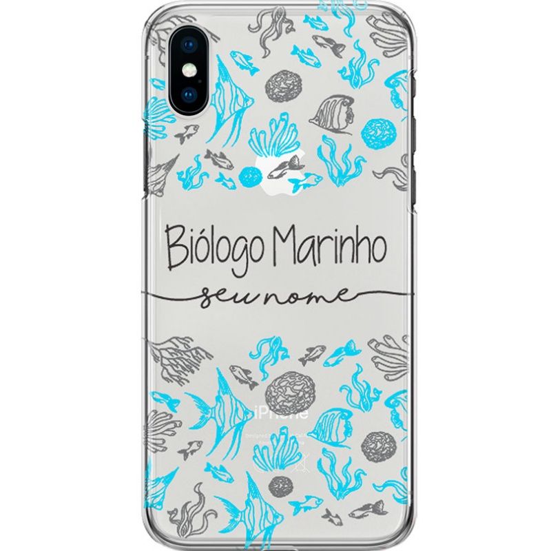 Capa Silicone NetCase Transparente Nome Profissão Biólogo Marinho