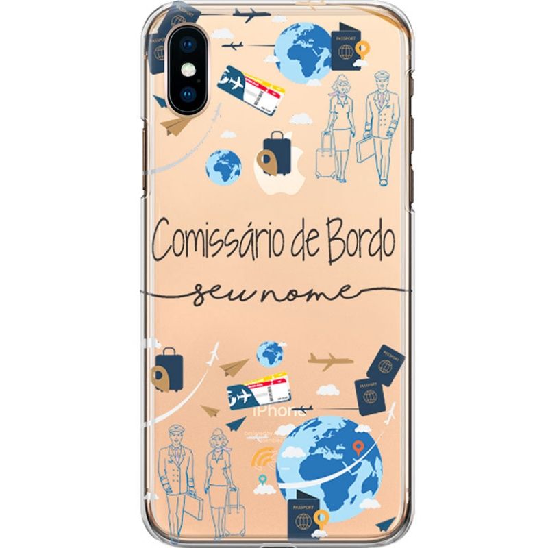 Capa Silicone NetCase Transparente Nome Profissão Comissário de Bordo