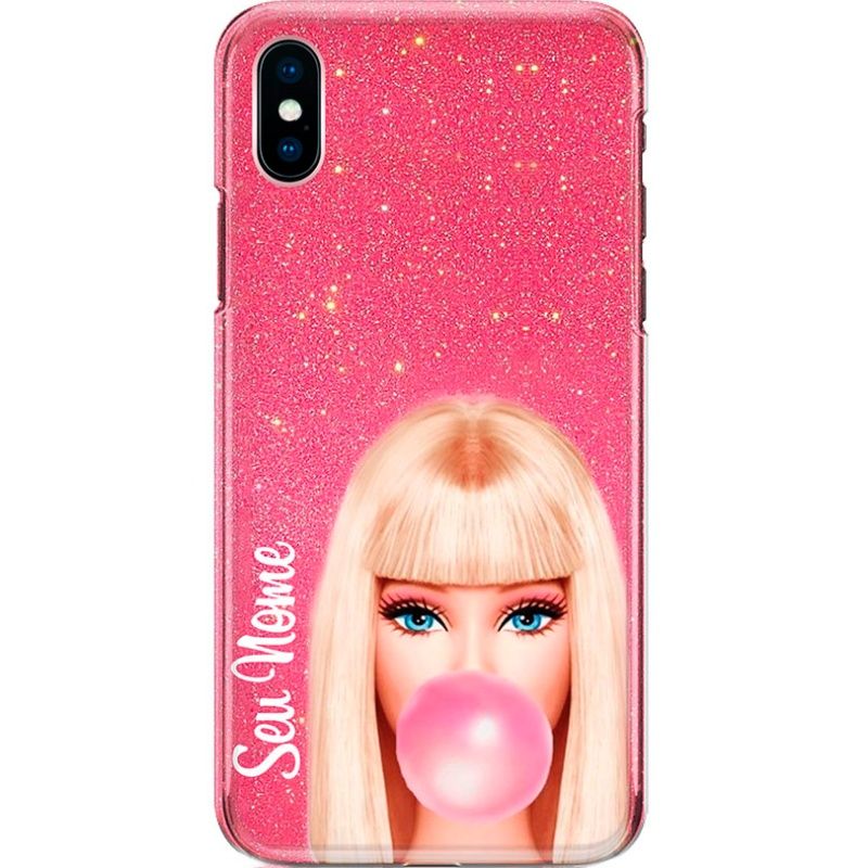 Capa Silicone NetCase Chapada Nome Coleção Barbie - Bubble Gum: Glitter Effect