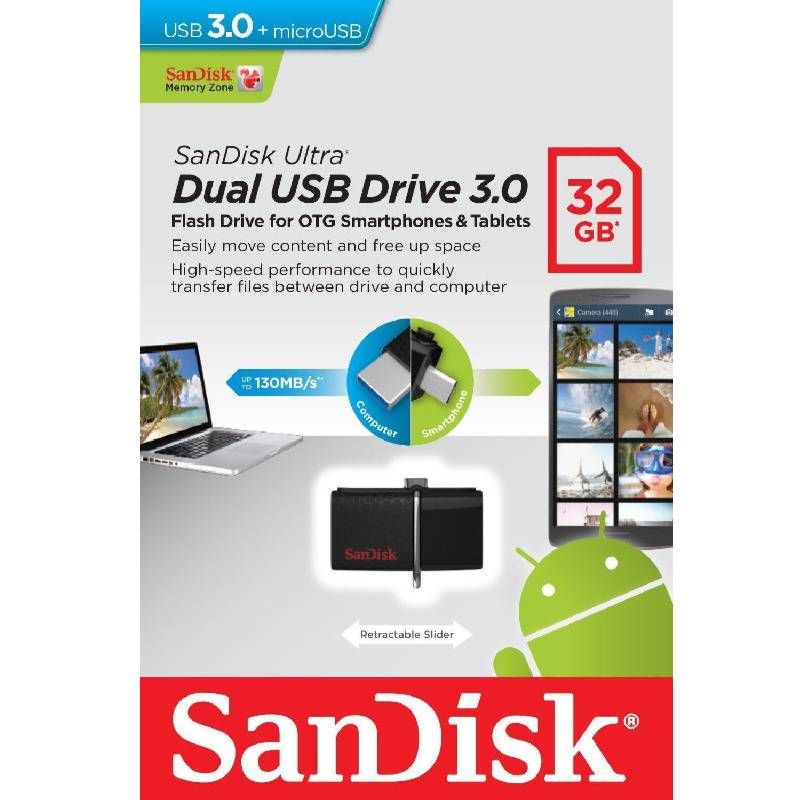 Pen Drive Dual Usb 3.0 SanDisk Ultra 32GB - Preto