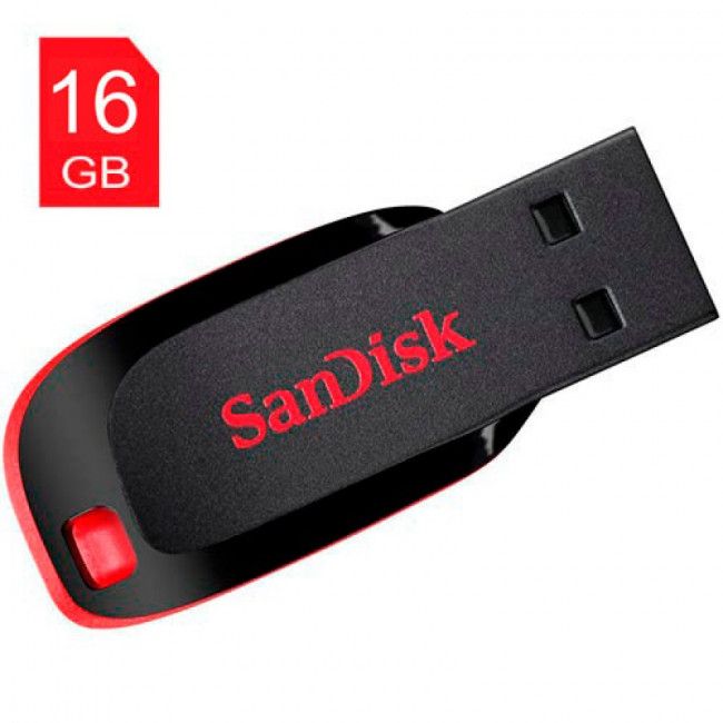 Pen Drive SanDisk 16GB - 1° LINHA - Preto com Vermelho