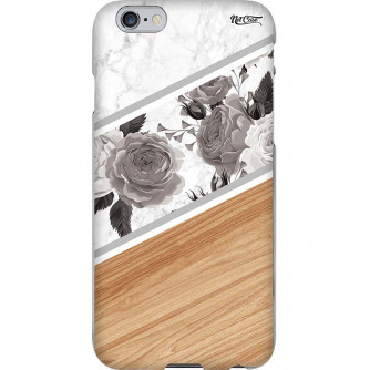 Capa Silicone NetCase Chapada Madeira Degradê Rosas Brancas