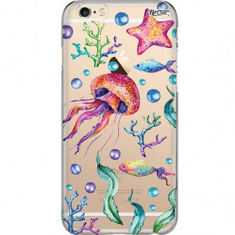 Capa Silicone NetCase Transparente Jellyfish and Fishs