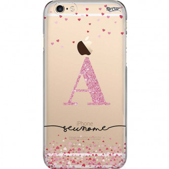 Capa Silicone NetCase Transparente Letra Efeito Glitter com Corações