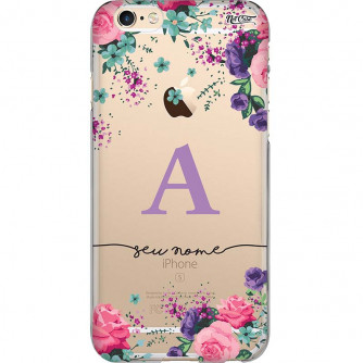 Capa Silicone NetCase Transparente Nome Floral Colors