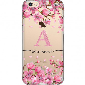 Capa Silicone NetCase Transparente Letra Efeito Glitter Floral