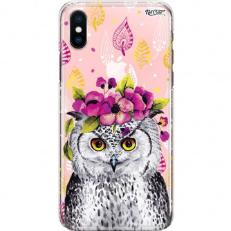 Capa Silicone NetCase Transparente Coruja-das-Torres Coroa de Flores