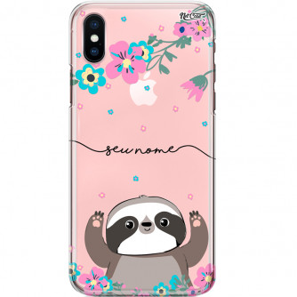 Capa Silicone NetCase Transparente Nome Preguiça Floral
