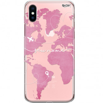 Capa Silicone NetCase Transparente Nome Pink World