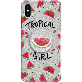 Capa Netcase Glitter + Pop 3in1 Prata - Tropical Girl